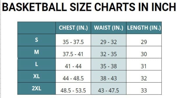 size chart basketball