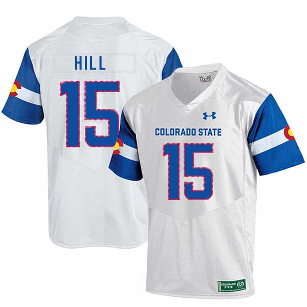 Colorado State Rams #15 Collin Hill NCAA Football Jersey White 1 Colorado State Rams #15 Collin Hill NCAA Football Jersey White