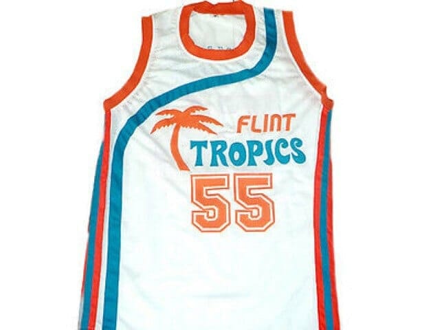 Vakidis #55 Flint Tropics Semi Pro Movie Basketball Jersey White 2 Vakidis #55 Flint Tropics Semi Pro Movie Basketball Jersey White