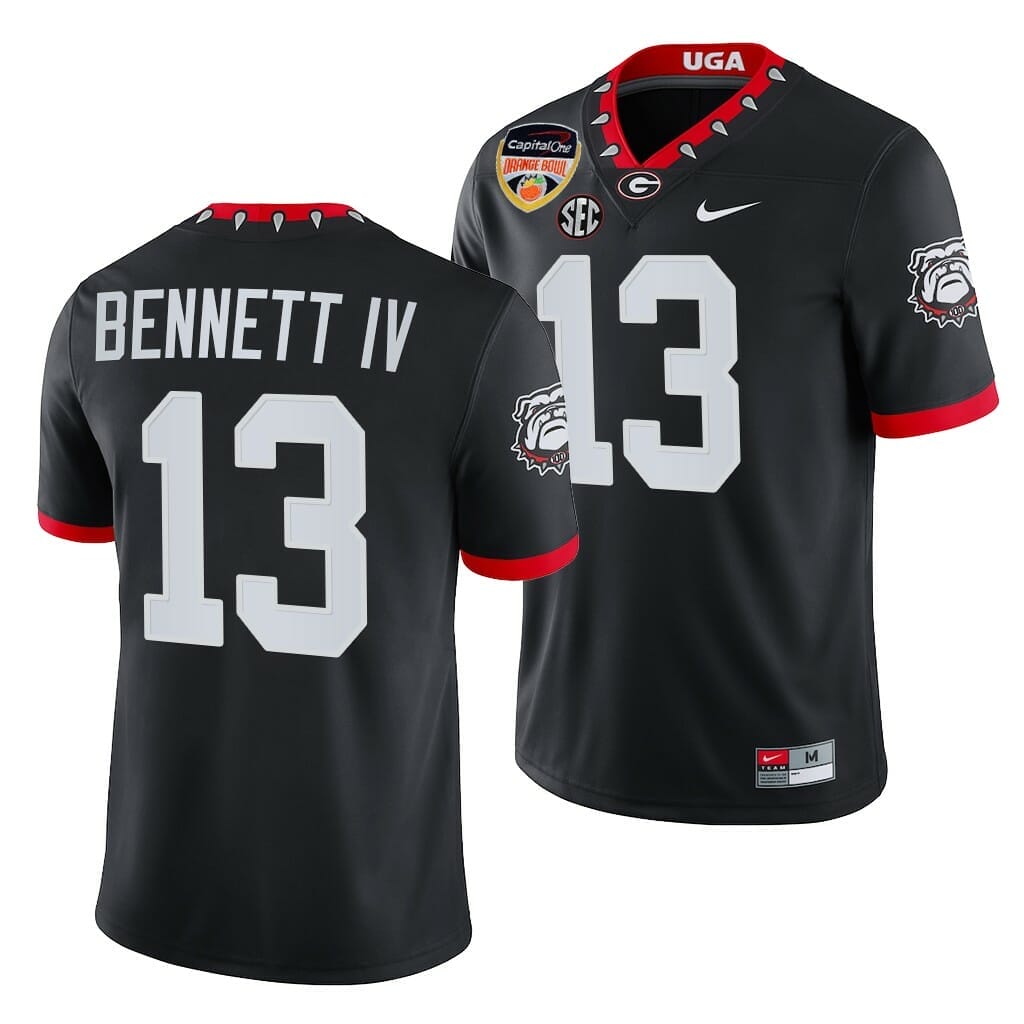 Georgia Bulldogs #13 Stetson Bennett 2021 Orange Bowl Black College Football Playoff Jersey 1 Georgia Bulldogs #13 Stetson Bennett 2021 Orange Bowl Black College Football Playoff Jersey