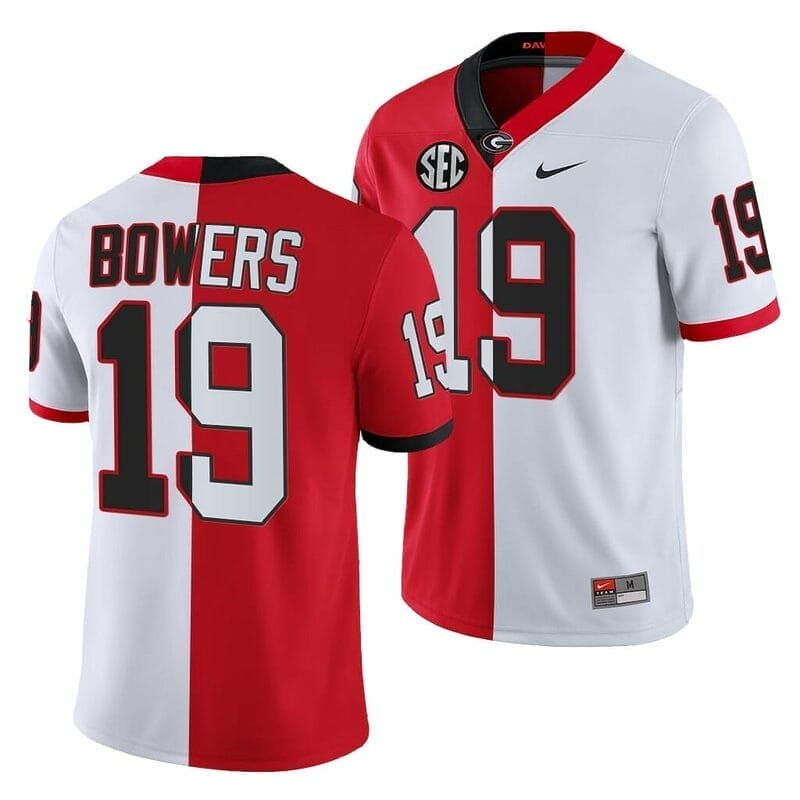 Brock Bowers Uga Jersey #19 2021-22 Split Edition College Football Red White 8 Brock Bowers Uga Jersey #19 2021-22 Split Edition College Football Red White