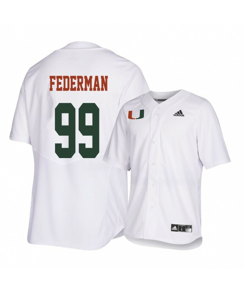 Miami Hurricanes 99 Daniel Federman White College Baseball Jersey 1 Miami Hurricanes 99 Daniel Federman White College Baseball Jersey
