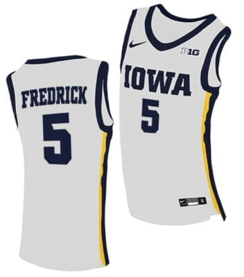 CJ Fredrick Jersey Iowa Hawkeyes College Basketball White #5 10 CJ Fredrick Jersey Iowa Hawkeyes College Basketball White #5