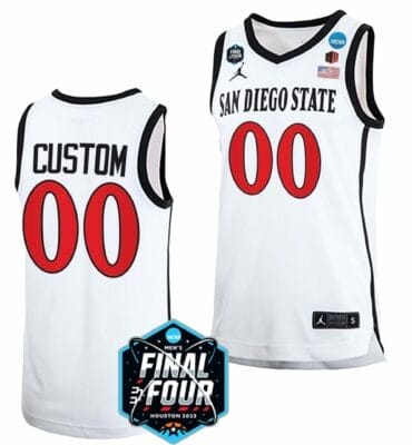 Custom San Diego State Aztecs Jersey Name and Number College Basketball 2023 NCAA Final Four White 6 Custom San Diego State Aztecs Jersey Name and Number College Basketball 2023 NCAA Final Four White