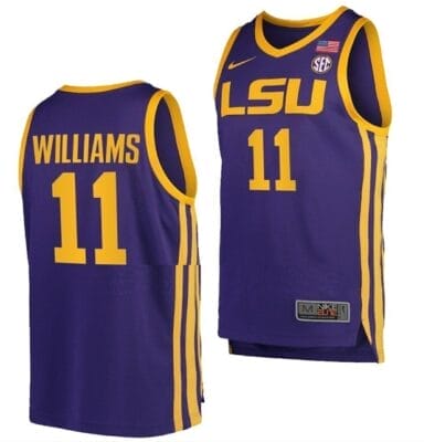 Justice Williams Jersey LSU Tigers College Basketball Purple #11 10 Justice Williams Jersey LSU Tigers College Basketball Purple #11