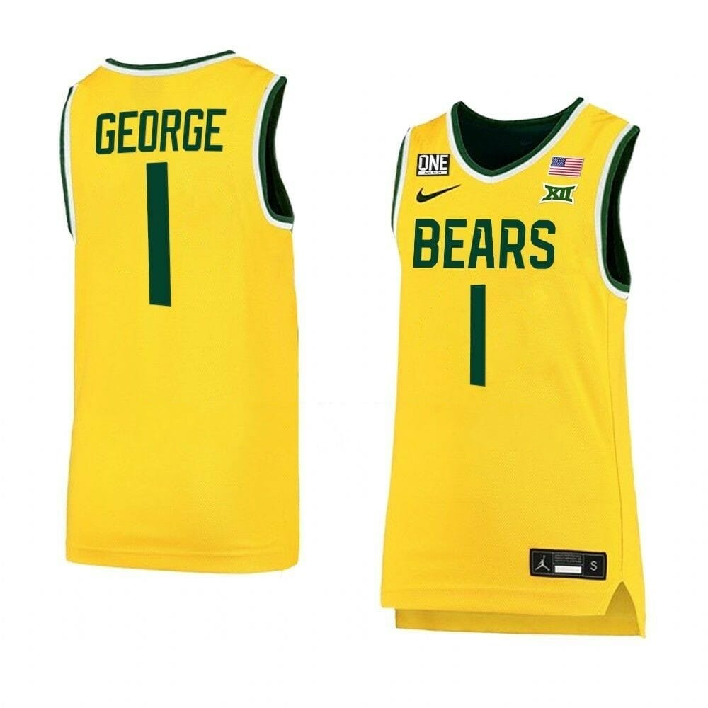Men's #1 Keyonte George Jersey Baylor Bears College Basketball Jerseys 2 Men's #1 Keyonte George Jersey Baylor Bears College Basketball Jerseys Gold