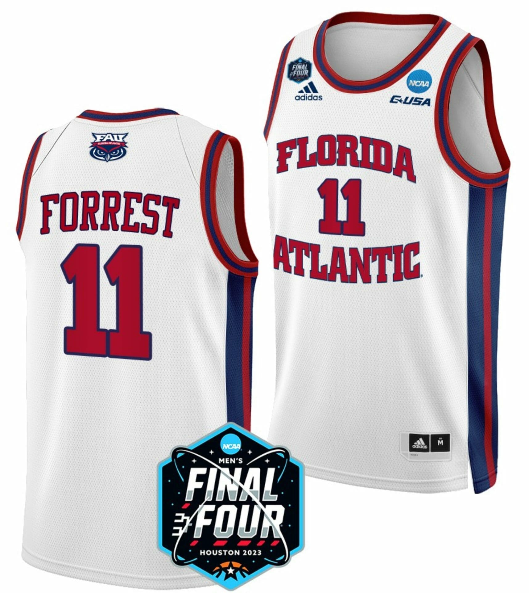 Michael Forrest Jersey FAU Owls College Basketball 2023 NCAA Final Four White #11 1 Michael Forrest Jersey FAU Owls College Basketball 2023 NCAA Final Four White #11