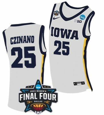 Monika Czinano Jersey Iowa Hawkeyes College Basketball 2023 NCAA Final Four White #25 6 Monika Czinano Jersey Iowa Hawkeyes College Basketball 2023 NCAA Final Four White #25