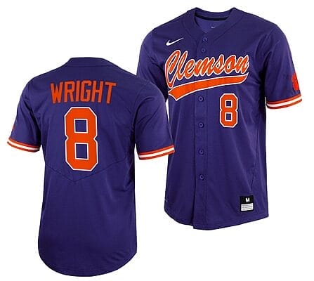 Blake Wright Jersey Clemson Tigers College Baseball Purple Full-Button #8 6 Blake Wright Jersey Clemson Tigers College Baseball Purple Full-Button #8