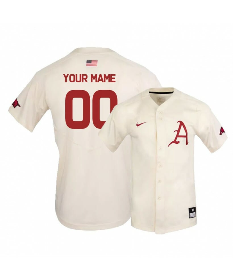 Custom Arkansas Razorbacks Baseball Jersey Name, Number College White Elite 1 Custom Arkansas Razorbacks Baseball Jersey Name, Number College White Elite