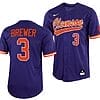 Dylan Brewer Jersey Clemson Tigers Baseball NCAA College Full-Button Purple #3 3 Dylan Brewer Jersey Clemson Tigers Baseball NCAA College Full-Button Purple #3