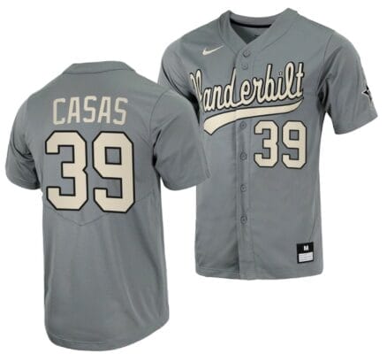 Gavin Casas Jersey Vanderbilt Commodores College Baseball Full-Button Grey #39 6 Gavin Casas Jersey Vanderbilt Commodores College Baseball Full-Button Grey #39