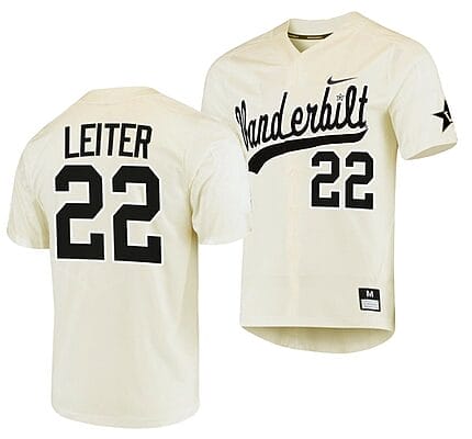Jack Leiter Jersey Vanderbilt Commodores College Baseball Replica Cream #22 6 Jack Leiter Jersey Vanderbilt Commodores College Baseball Replica Cream #22