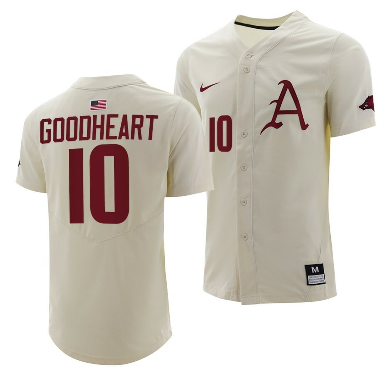 Matt Goodheart Jersey Arkansas Razorbacks College Baseball Full-Button Natural #10 1 Matt Goodheart Jersey Arkansas Razorbacks College Baseball Full-Button Natural #10