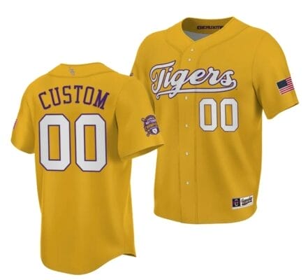 Custom LSU Tigers Jersey Name and Number 2023 College World Series Champions Gold #00 NCAA Baseball 8 Custom LSU Tigers Jersey Name and Number 2023 College World Series Champions Gold #00 NCAA Baseball