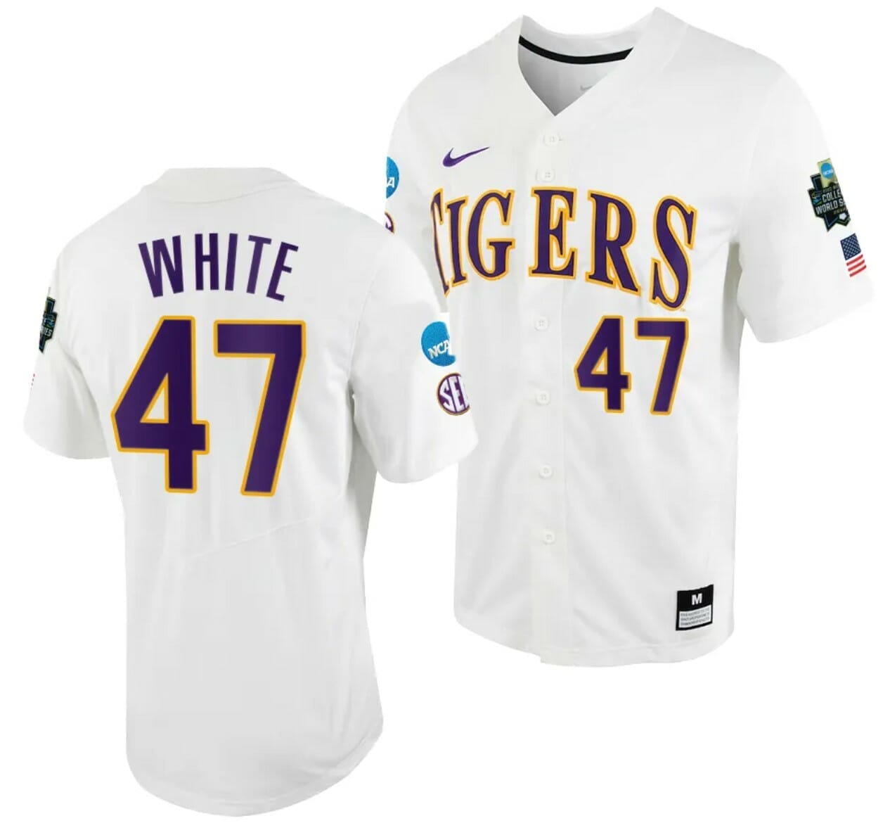 Tommy White Jersey LSU Tigers #47 White 2023 College World Series NCAA Baseball 1 Tommy White Jersey LSU Tigers #47 White 2023 College World Series NCAA Baseball