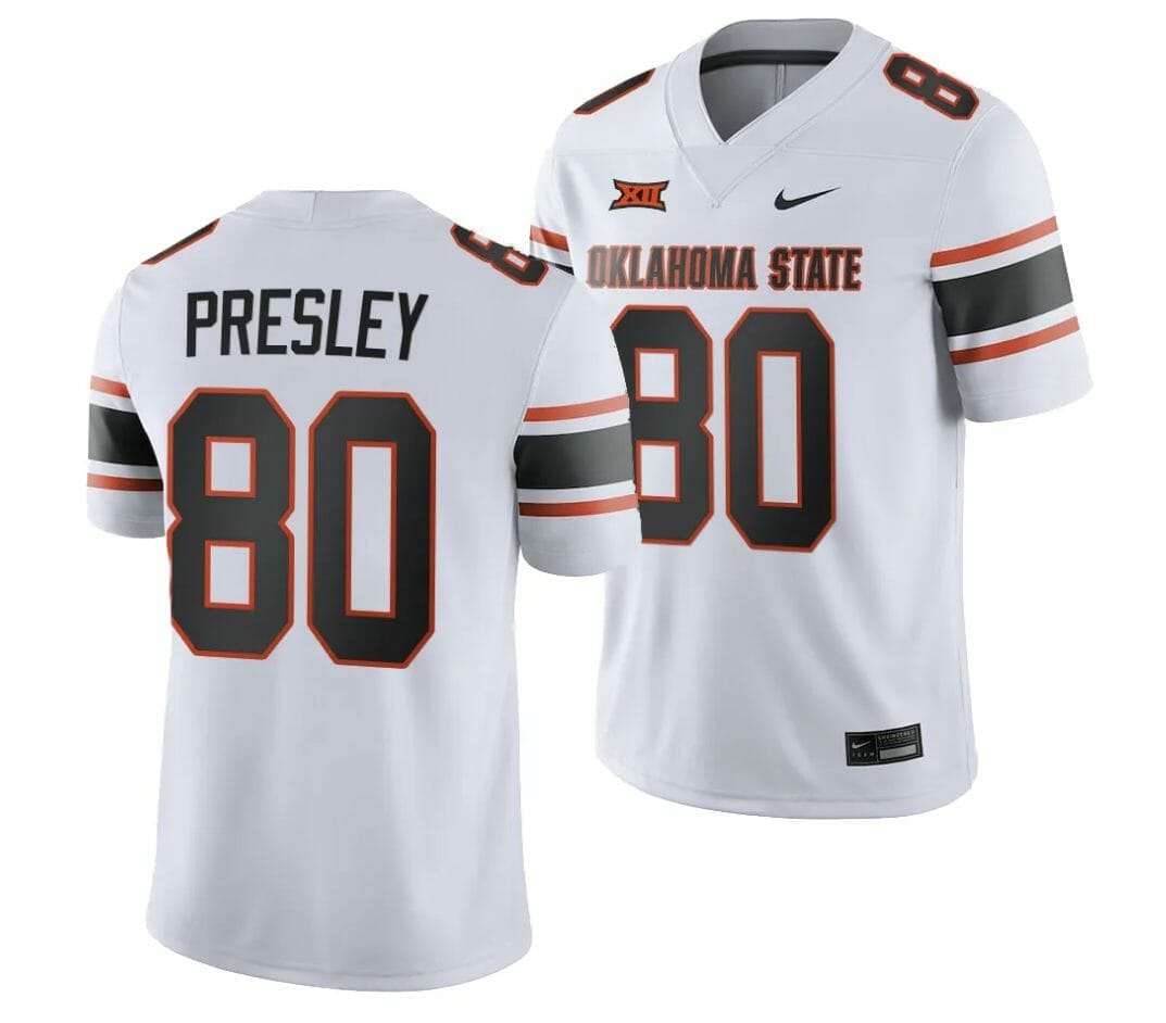 Oklahoma State Cowboys #80 Brennan Presley Jersey 2023 College Football White Game 1 Oklahoma State Cowboys #80 Brennan Presley Jersey 2023 College Football White Game