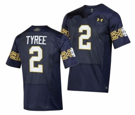 Notre Dame Fighting Irish Chris Tyree Jersey #2 College Football 2023 Aer Lingus Classic Navy 10 Notre Dame Fighting Irish Chris Tyree Jersey #2 College Football 2023 Aer Lingus Classic Navy