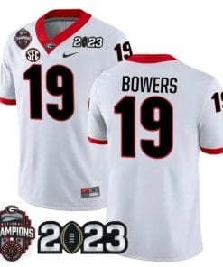 Georgia Bulldogs Brock Bowers Jersey #19 CFP National Champions Patch 2023 – All Stitched White