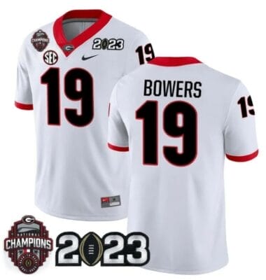Georgia Bulldogs Brock Bowers Jersey #19 CFP National Champions Patch 2023 – All Stitched White 8 Georgia Bulldogs Brock Bowers Jersey #19 CFP National Champions Patch 2023 – All Stitched White