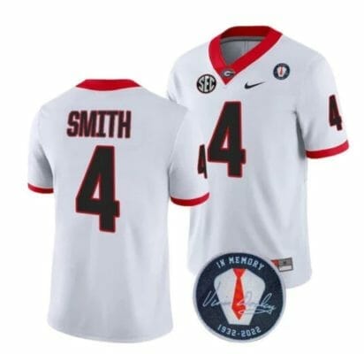 Georgia Bulldogs Nolan Smith Jersey #4 Honoring Vince Dooley Patch – All Stitched White 8 Georgia Bulldogs Nolan Smith Jersey #4 Honoring Vince Dooley Patch – All Stitched White