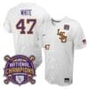 Lsu Tigers Tommy White Jersey #47 National Champions NCAA College Baseball Stitched White 2 Lsu Tigers Tommy White Jersey #47 National Champions NCAA College Baseball Stitched White