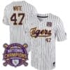 Lsu Tigers Tommy White Jersey #47 National Champions NCAA College Baseball Stitched White Stripes 3 Lsu Tigers Tommy White Jersey #47 National Champions NCAA College Baseball Stitched White Stripes