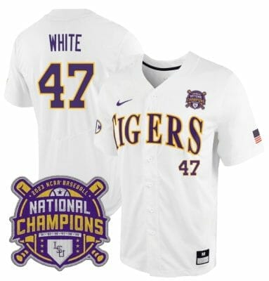 Lsu Tigers Tommy White Jersey #47 National Champions NCAA College Baseball Stitched White Tigers 6 Lsu Tigers Tommy White Jersey #47 National Champions NCAA College Baseball Stitched White Tigers