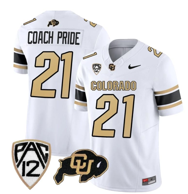 Colorado Buffaloes Coach Pride Jersey #21 Vapor College Football All Stitched White 1 Colorado Buffaloes Coach Pride Jersey #21 Vapor College Football All Stitched White