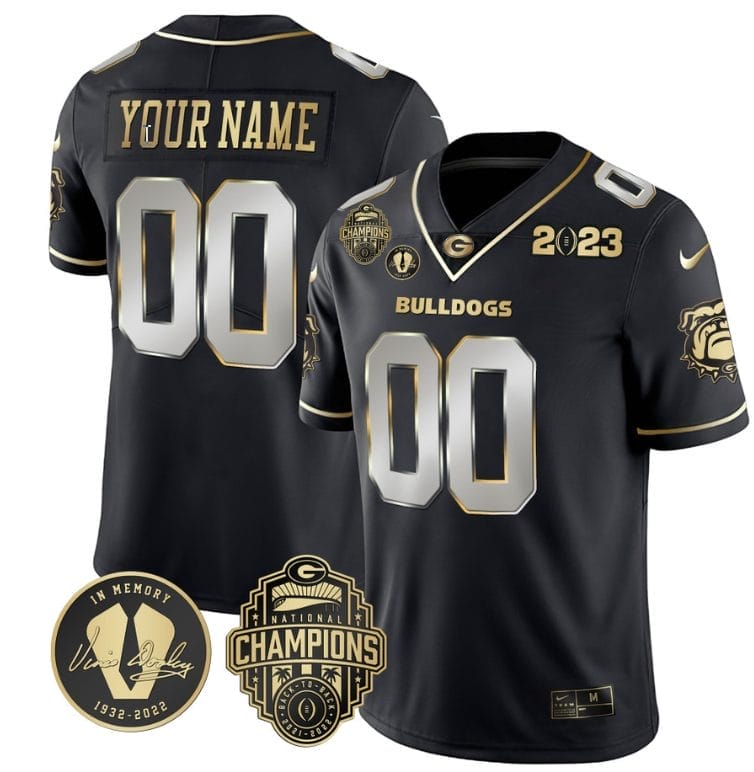 Custom Georgia Bulldogs Jersey Name and Number Football 2023 Back To Back Champions Vince Dooley Patch Black Limited All Stitched 1 Custom Georgia Bulldogs Jersey Name and Number Football 2023 Back To Back Champions Vince Dooley Patch Black Limited All Stitched