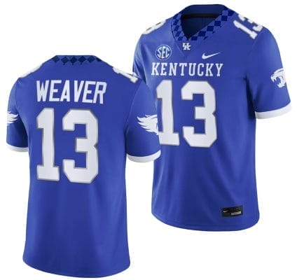 Kentucky Wildcats JJ Weaver Jersey #13 College Football Game 2023 Blue 10 Kentucky Wildcats JJ Weaver Jersey #13 College Football Game 2023 Blue