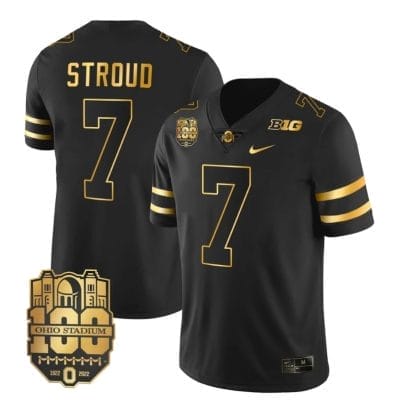 Ohio State Buckeyes CJ Stroud Jersey #7 College Football Stitched Black Gold 8 Ohio State Buckeyes CJ Stroud Jersey #7 College Football Stitched Black Gold