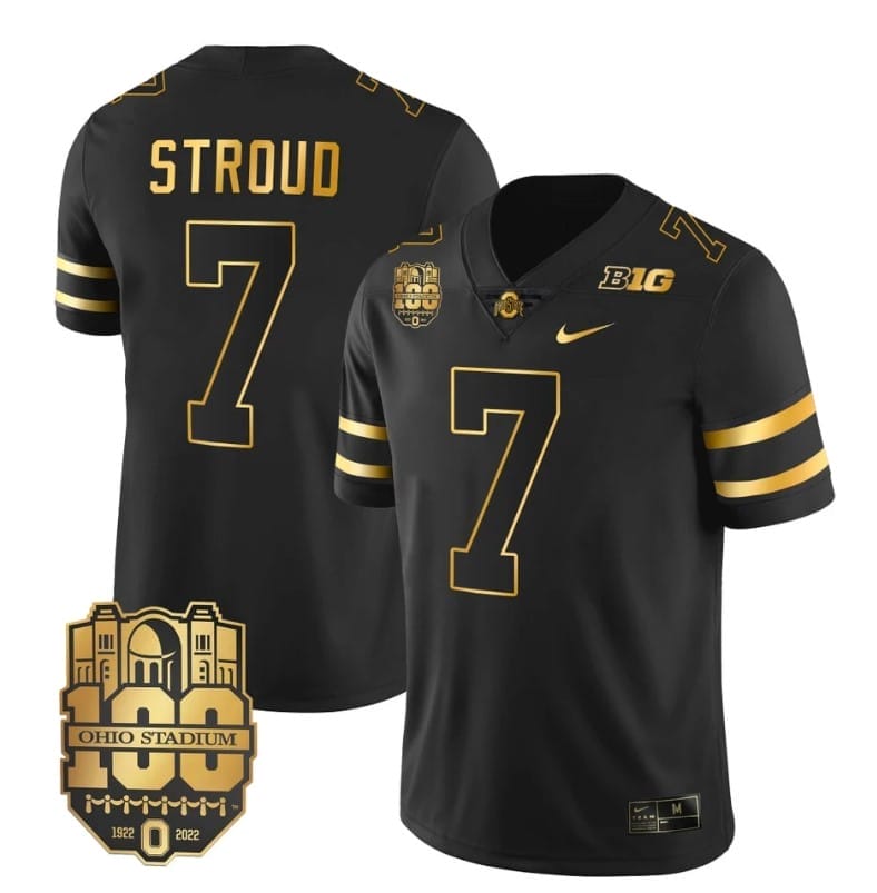 Ohio State Buckeyes CJ Stroud Jersey #7 College Football Stitched Black Gold 1 Ohio StateOhio State Buckeyes CJ Stroud Jersey #7 College Football Stitched Black Gray Buckeyes CJ Stroud Jersey #7 College Football Stitched Black Gold