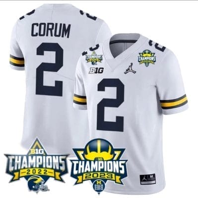 Blake Corum Jersey #2 Michigan Wolverines 2023 Big Ten Back to Back Champions Patch Stitched White 8 Blake Corum Jersey #2 Michigan Wolverines 2023 Big Ten Back to Back Champions Patch Stitched White