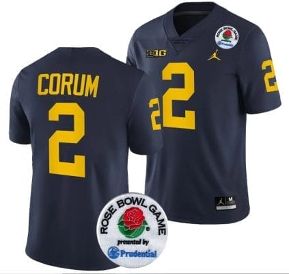 Blake Corum Jersey #2 Michigan Wolverines Rose Bowl Game 2024 Patch College Football Playoff Navy