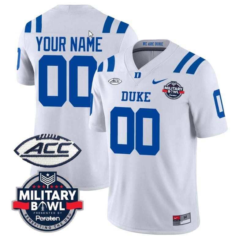 Custom Duke Blue Devils Jersey Name and Number Football Limited White Military Bowl 1 Custom Duke Blue Devils Jersey Name and Number Football Limited White Military Bowl