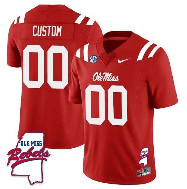 Custom Ole Miss Jersey Name and Number Football All Stitched Red Rebels Map 1 Custom Ole Miss Jersey Name and Number Football All Stitched Red Rebels Map