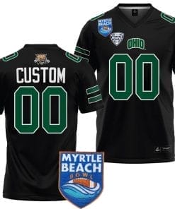 Custom Ohio Bobcats Jersey Name and Number 2023 Myrtle Beach Bowl Patch Football Green