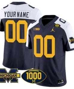 Custom Michigan Wolverines Jersey Name and Number 1000 Wins Patch Vapor Limited Football Navy Alternate