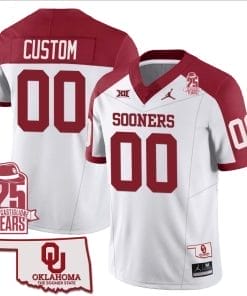 Custom Oklahoma Sooners Jersey Name and Number 25th Anniversary Patch Football Alternate White