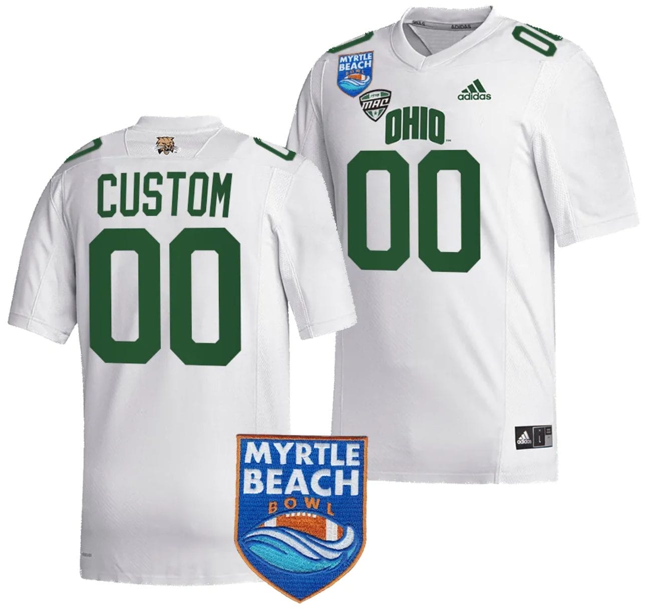 Custom Ohio Bobcats Jersey Name and Number 2023 Myrtle Beach Bowl Patch MVP White 1 Custom Ohio Bobcats Jersey Name and Number 2023 Myrtle Beach Bowl Patch MVP White