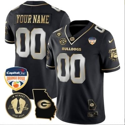 Custom Georgia Bulldogs Jersey Name and Number Orange Bowl Patch Football Black Limited 8 Custom Georgia Bulldogs Jersey Name and Number Orange Bowl Patch Football Black Limited