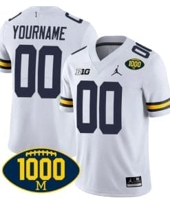 Custom Michigan Wolverines Jersey Name and Number 1000 Wins Patch Football White