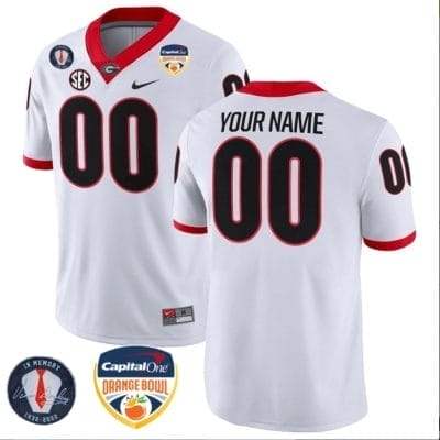 Custom Georgia Bulldogs Jersey Name and Number Orange Bowl Patch Football White 8 Custom Georgia Bulldogs Jersey Name and Number Orange Bowl Patch Football White