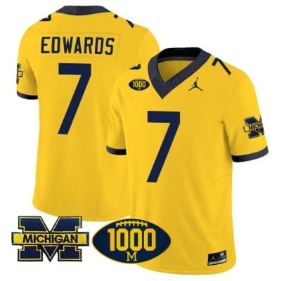 Donovan Edwards Jersey #7 Michigan Wolverines 1000 Wins Patch Vapor Limited Football Maize 8 Donovan Edwards Jersey #7 Michigan Wolverines 1000 Wins Patch Vapor Limited Football Maize