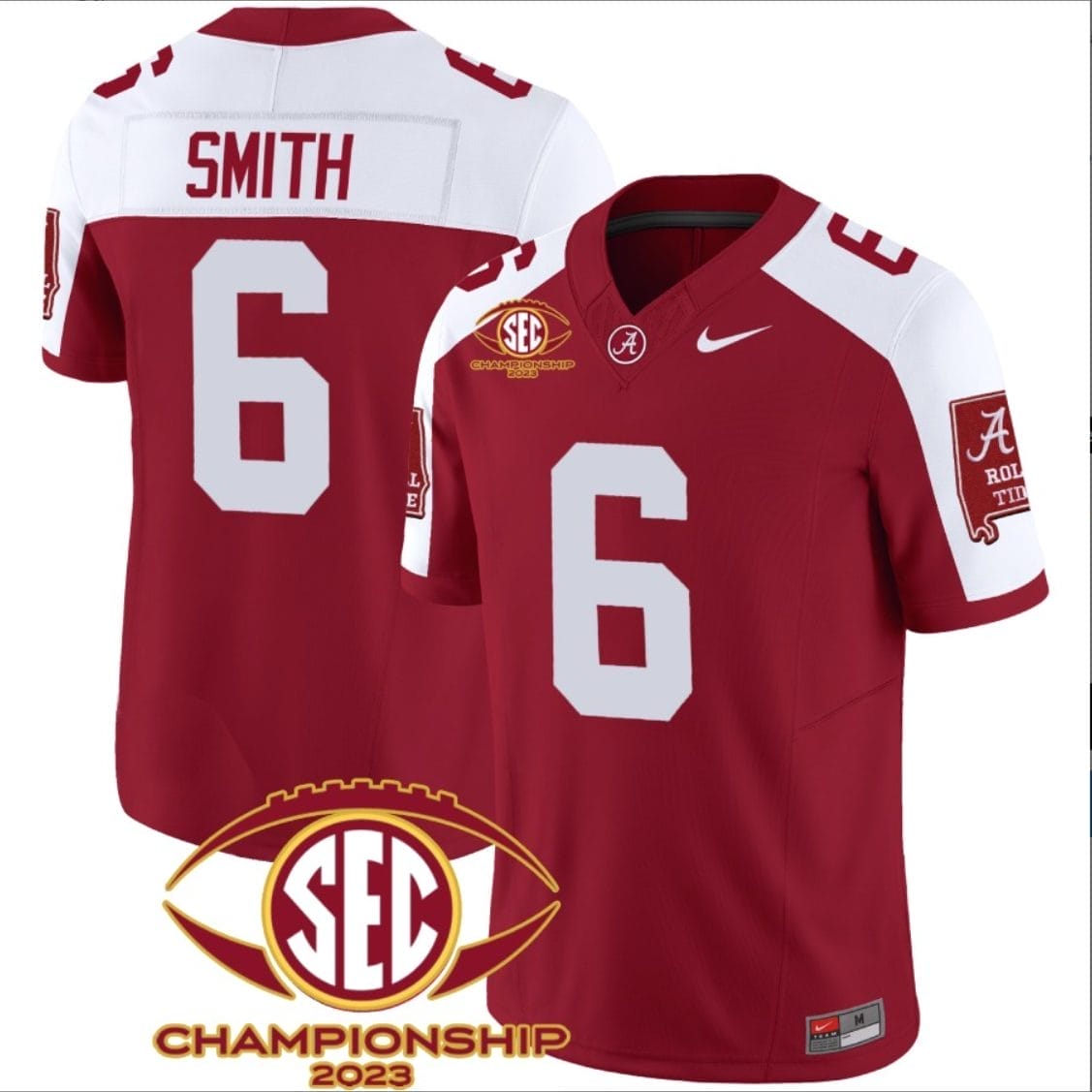 DeVonta Smith Jersey #6 Alabama Crimson SEC Championship 2023 Patch Vapor Limited Football Crimson Alternate 1 DeVonta Smith Jersey #6 Alabama Crimson SEC Championship 2023 Patch Vapor Limited Football Crimson Alternate