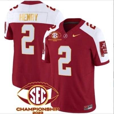 Derrick Henry Jersey #2 Alabama Crimson SEC Championship 2023 Patch Vapor Gold Football Crimson Alternate 8 Derrick Henry Jersey #2 Alabama Crimson SEC Championship 2023 Patch Vapor Gold Football Crimson Alternate