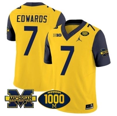 Donovan Edwards Jersey #7 Michigan Wolverines 1000 Wins Patch Vapor College Football Navy Sleeves 8 Donovan Edwards Jersey #7 Michigan Wolverines 1000 Wins Patch Vapor College Football Navy Sleeves