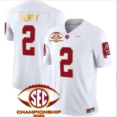 Derrick Henry Jersey #2 Alabama Crimson SEC Championship 2023 Patch Vapor Gold Football White 8 Derrick Henry Jersey #2 Alabama Crimson SEC Championship 2023 Patch Vapor Gold Football White