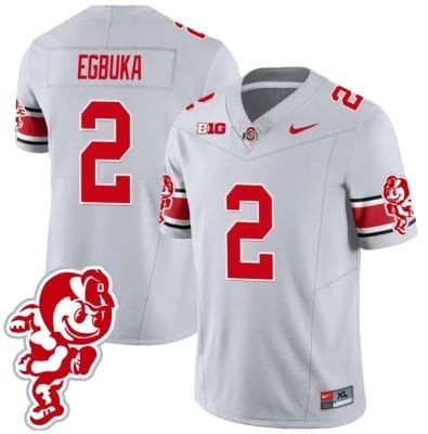 Emeka Egbuka Jersey #2 Ohio State Buckeyes Football 2023 Stitched Brutus Buckeye Patch Gray 8 Emeka Egbuka Jersey #2 Ohio State Buckeyes Football 2023 Stitched Brutus Buckeye Patch Gray
